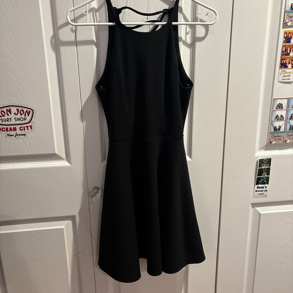 B. Smart Black Halter Fit and Flare Cocktail Dress